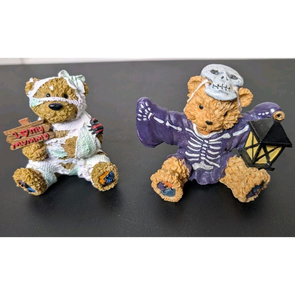 Halloween Bear Figurines Mummy And Skeleton Set Collectables Resin Unique